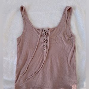 American eagle ribbed mauve tank top, with tie, size medium